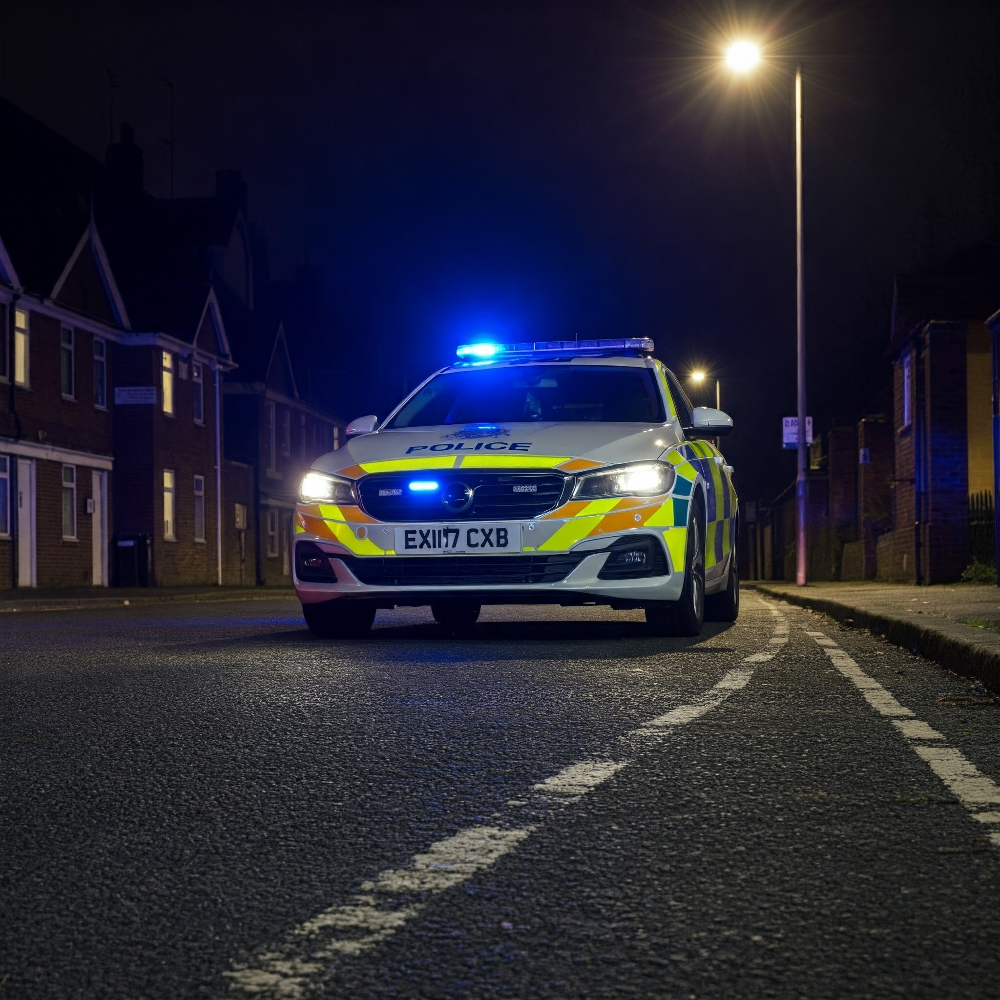 Image of a police response car at night